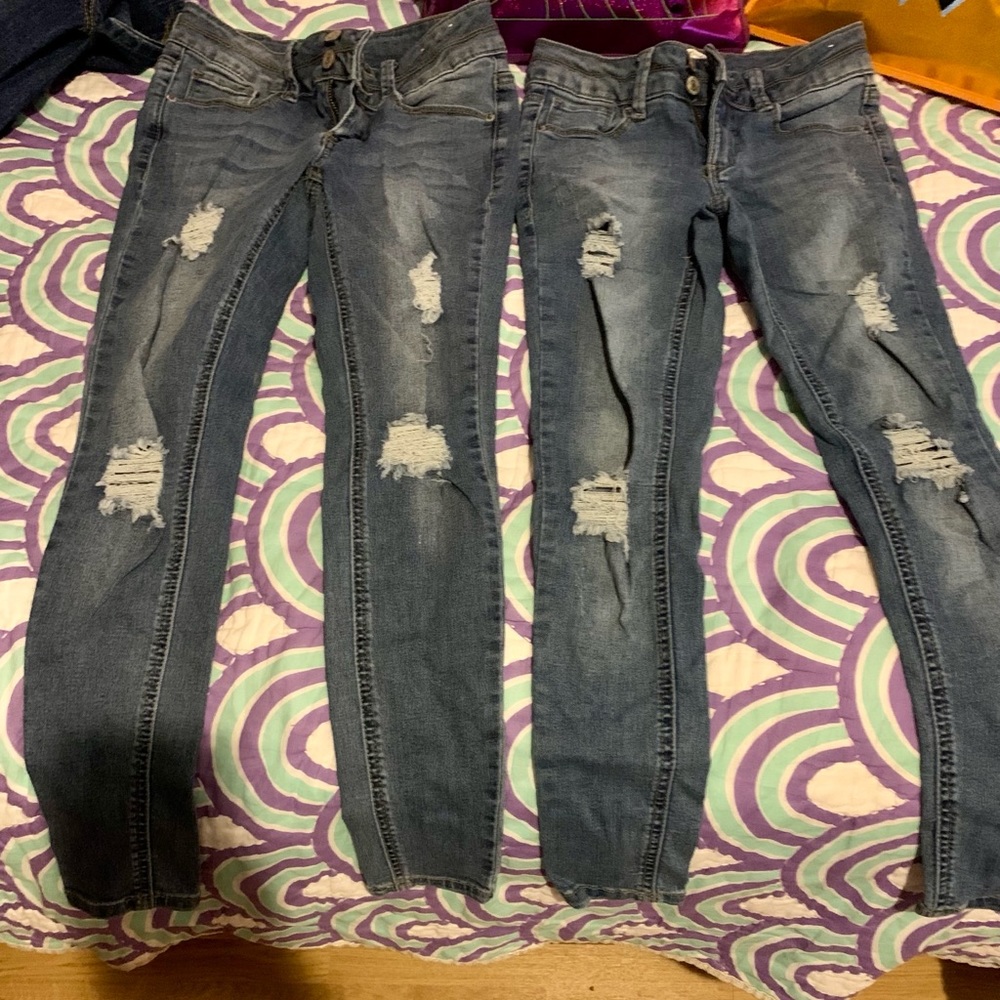 2 pair of girls distressed skinny jeans size 10